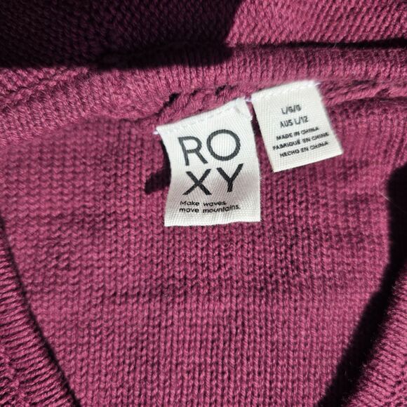 Roxy Cropped Hoodie Sweater, Deep Purple, Button & Tie Detail, Size Large - Picture 2 of 5